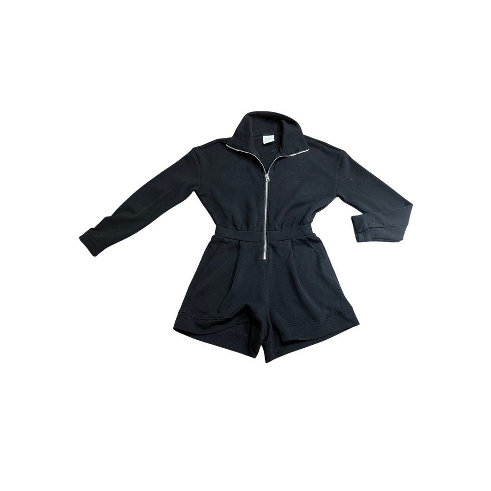 Varley Annika Playsuit Romper Black DoubleSoft Half Zip Long Sleeve XS - Picture 2 of 8
